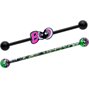 14 Gauge Black Halloween Pink Boo Green Industrial Barbell 38mm Set of 2