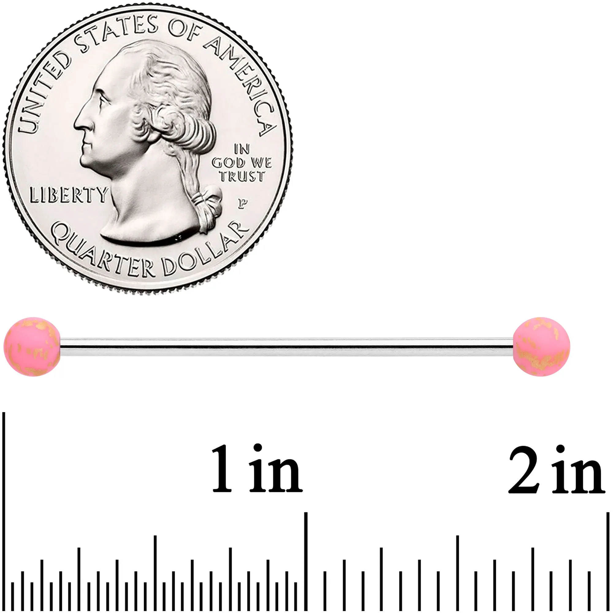 14 Gauge Matte Pink Splatter Pattern Ends Industrial Barbell 38mm