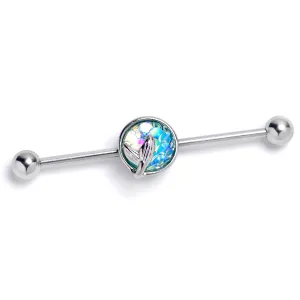 14 Gauge Mermaid Blue Scale Tail Industrial Barbell 38mm