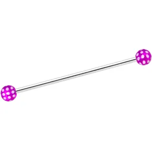 14 Gauge Purple White Polka Dot UV Industrial Barbell 38mm