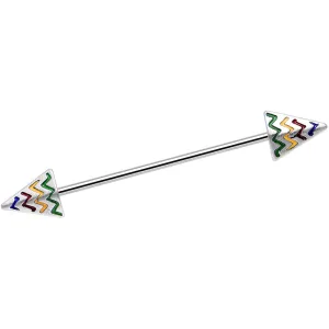 14 Gauge Rainbow Chevron End with an Arrow Industrial Barbell 38mm