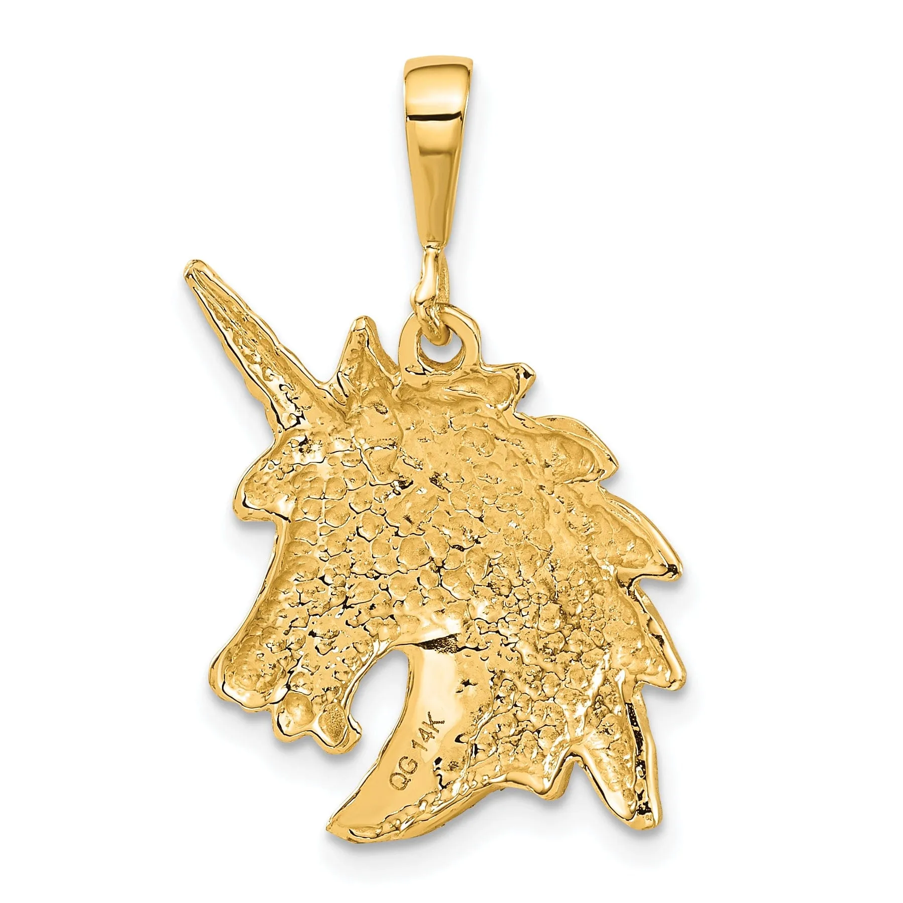 14k Yellow Gold Texture Brushed Diamond Cut Finish Unicorn Head Charm Pendant