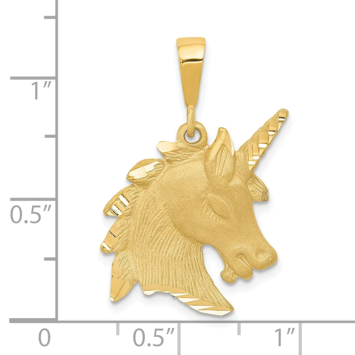 14k Yellow Gold Texture Brushed Diamond Cut Finish Unicorn Head Charm Pendant