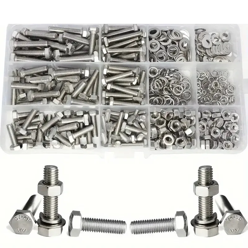 480 Piece Stainless Steel Fastener Kit, M4 & M5 Hex Head Screws, Bolts Assortment Kit