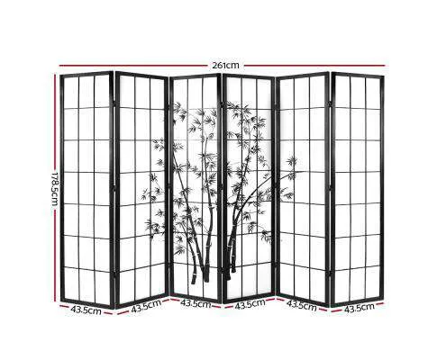6 Panel Room Divider Screen Privacy Dividers Pine Wood Stand - Black