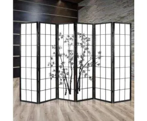 6 Panel Room Divider Screen Privacy Dividers Pine Wood Stand - Black