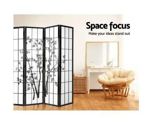 8 Panel Room Divider Screen Privacy Dividers Pine Wood Stand Shoji Bamboo - Black