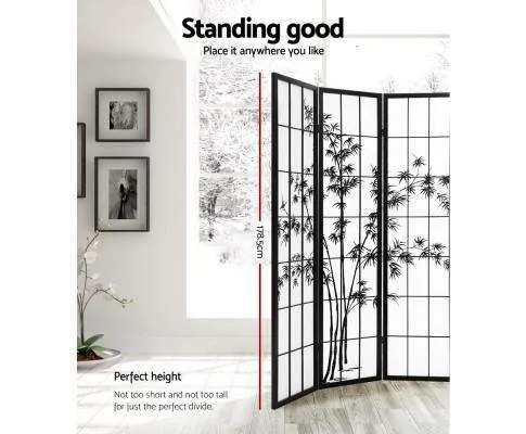 8 Panel Room Divider Screen Privacy Dividers Pine Wood Stand Shoji Bamboo - Black