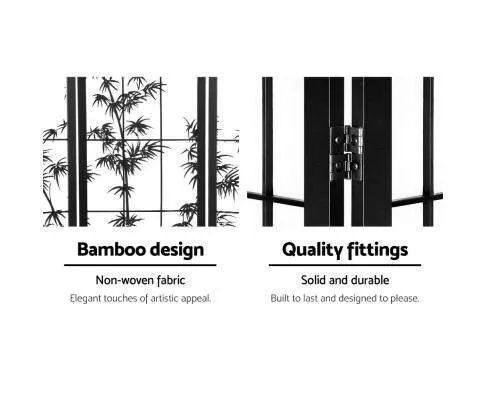 8 Panel Room Divider Screen Privacy Dividers Pine Wood Stand Shoji Bamboo - Black