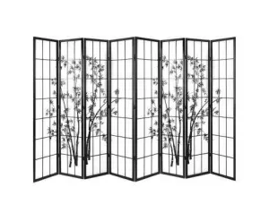 8 Panel Room Divider Screen Privacy Dividers Pine Wood Stand Shoji Bamboo - Black