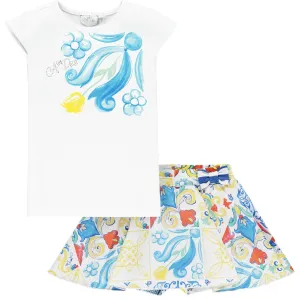 A DEE - Tile Print Two Piece Skirt Set - White/Blue