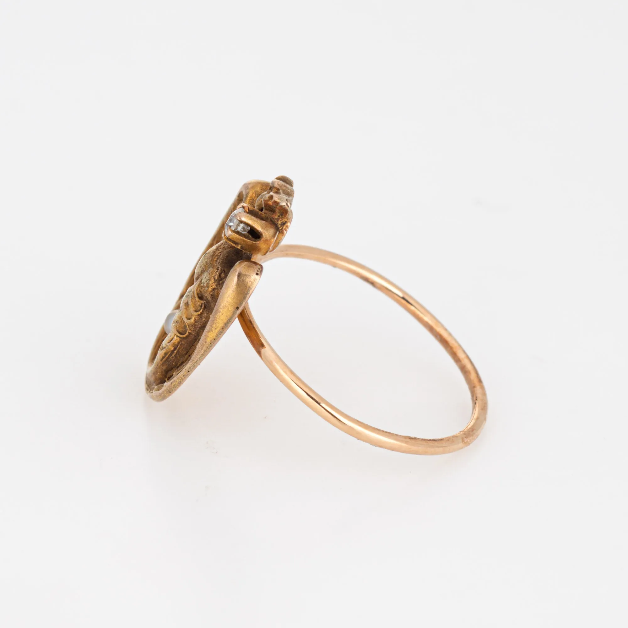 Antique Victorian Dragon Ring Conversion Griffin Diamond 14k Yellow Gold Sz 4