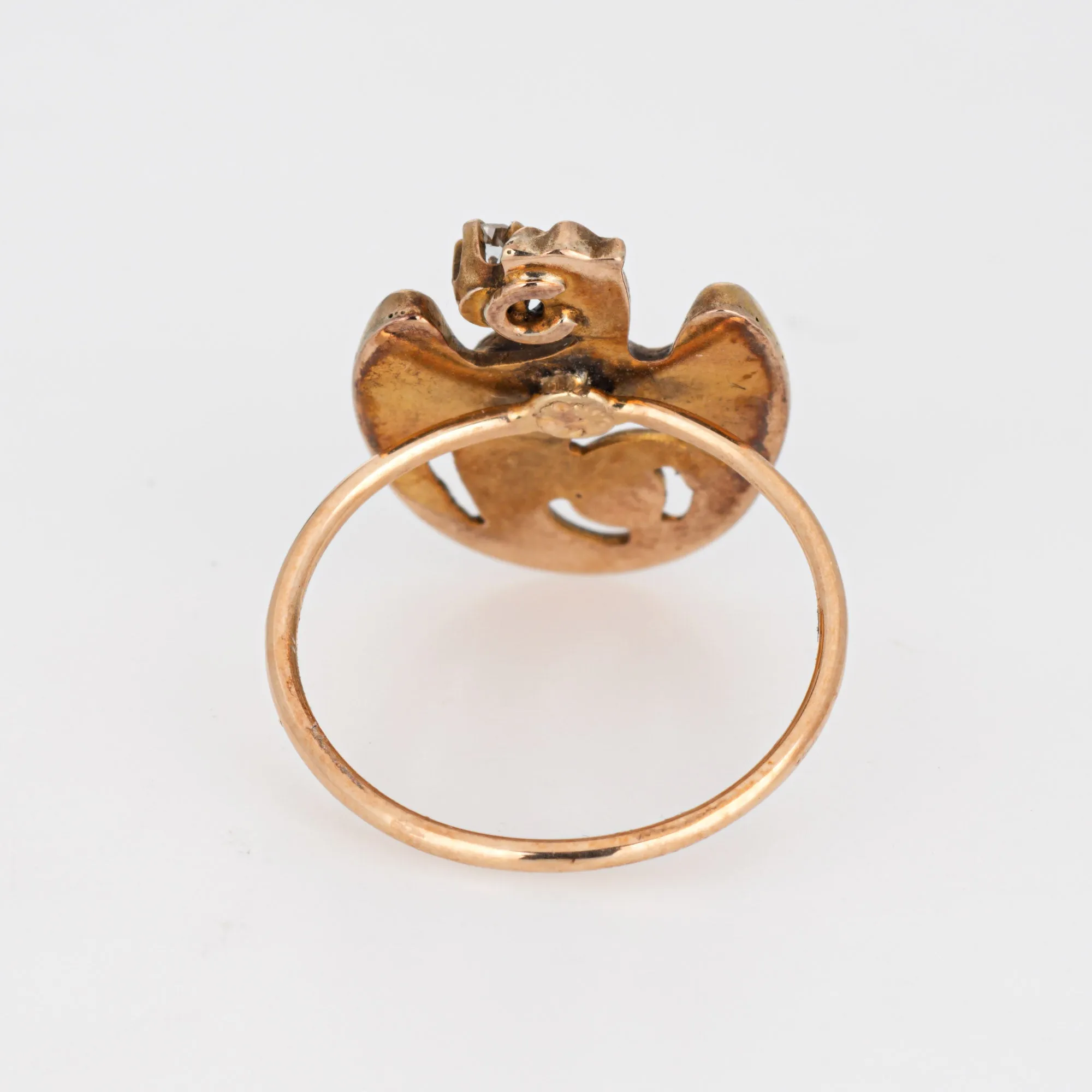 Antique Victorian Dragon Ring Conversion Griffin Diamond 14k Yellow Gold Sz 4