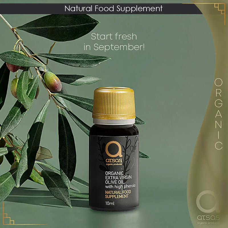 Atsas Organic Extra Virgin Olive Oil Natural Food Supplement - Luxury Pack of 15x10 ml