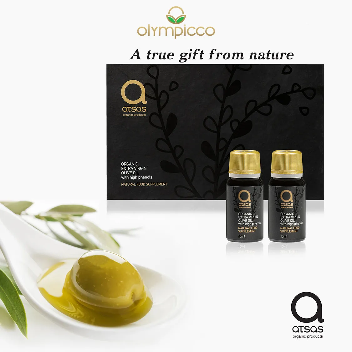 Atsas Organic Extra Virgin Olive Oil Natural Food Supplement - Luxury Pack of 15x10 ml