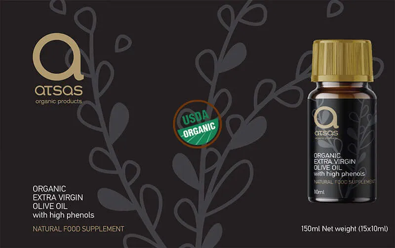 Atsas Organic Extra Virgin Olive Oil Natural Food Supplement - Luxury Pack of 15x10 ml