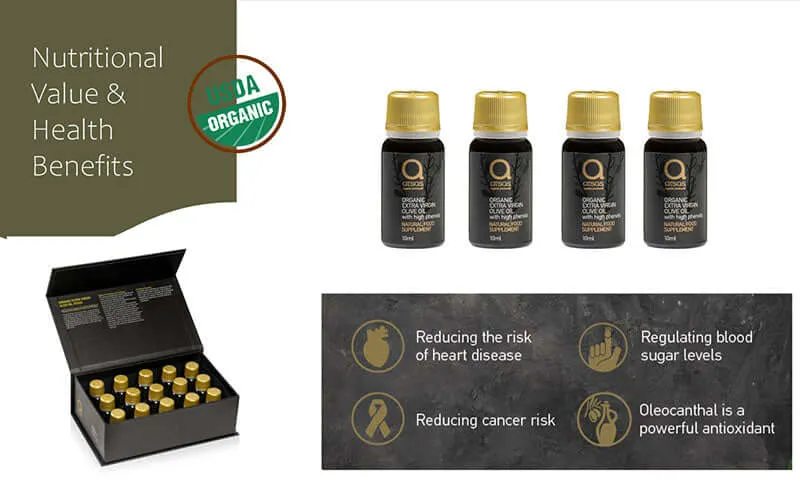 Atsas Organic Extra Virgin Olive Oil Natural Food Supplement - Luxury Pack of 15x10 ml
