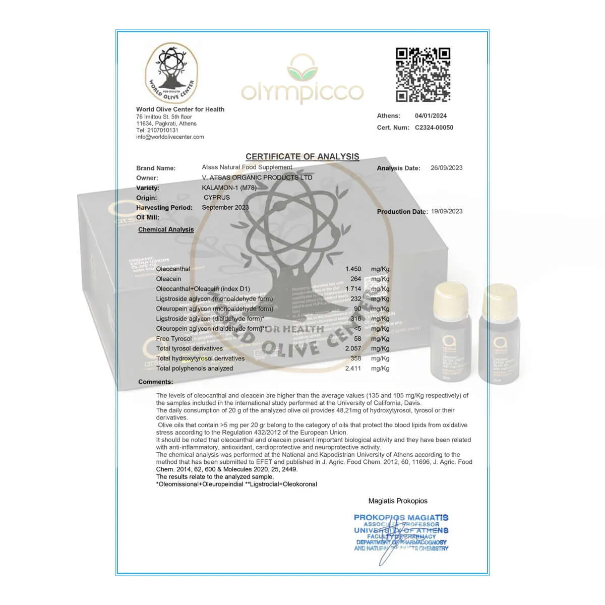 Atsas Organic Extra Virgin Olive Oil Natural Food Supplement - Luxury Pack of 15x10 ml