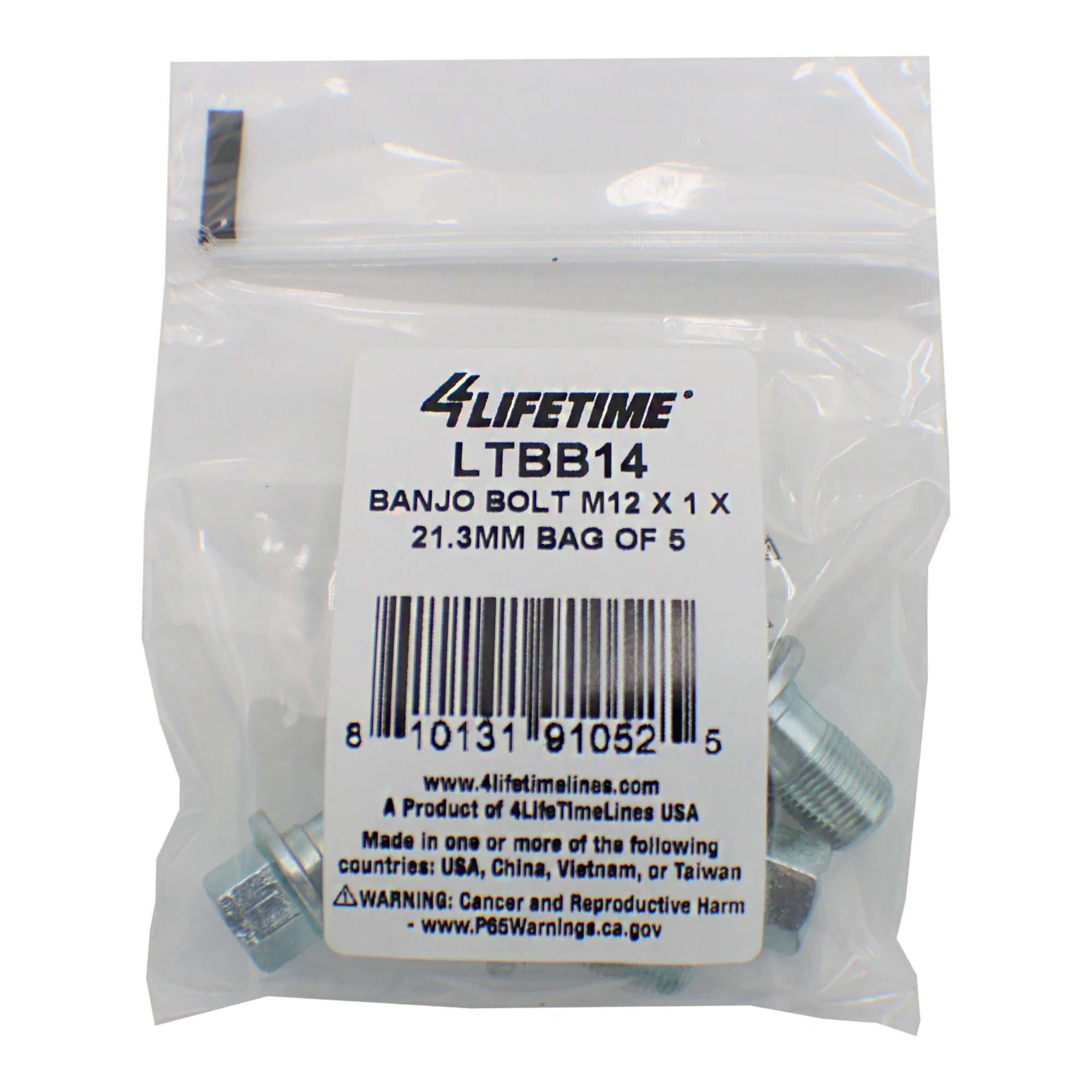 Banjo Bolt, M12 x 1 x 21.3mm, Bag of 5