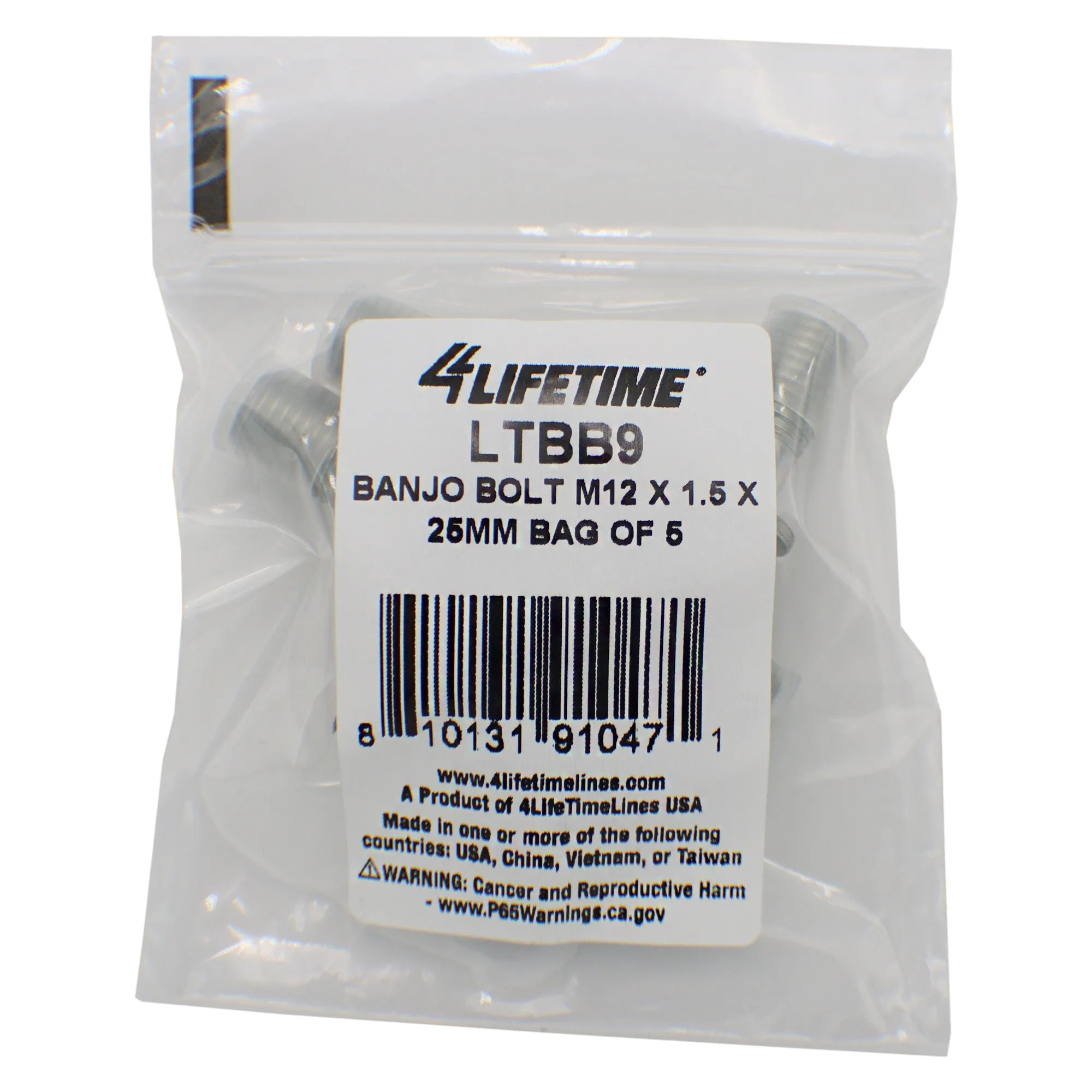 Banjo Bolt, M12 x 1.5 x 25mm, Bag of 5