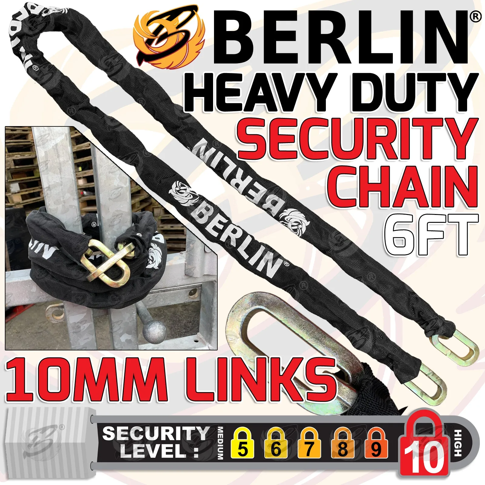 BERLIN 6FT LONG 10MM LINKS SECURITY CHAIN