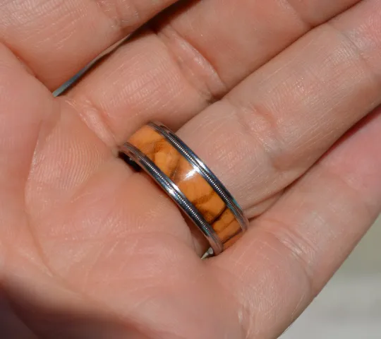 Bethlehem Olive Wood Pure Tungsten and Titanium Ring Mens Ladies Milgrain Design Sz 4 5 6 7 8 9 10 11 12 13 14 15 16 17 18 19 20 Half Sizes