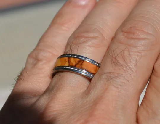 Bethlehem Olive Wood Pure Tungsten and Titanium Ring Mens Ladies Milgrain Design Sz 4 5 6 7 8 9 10 11 12 13 14 15 16 17 18 19 20 Half Sizes