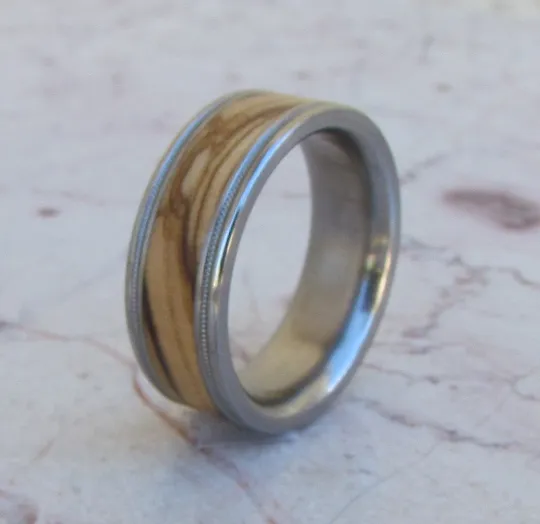 Bethlehem Olive Wood Titanium Ring Mens Engagement Wedding Bands Unisex Band Milgrain Design Size 4 5 6 7 8 9 10 11 12 13 14 15 16 17
