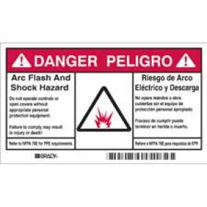 Bilingual DANGER Arc Flash And Shock Hazard Labels| Buy online