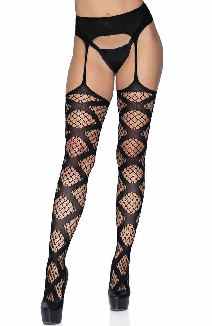 Black garter stockings with criss-cross