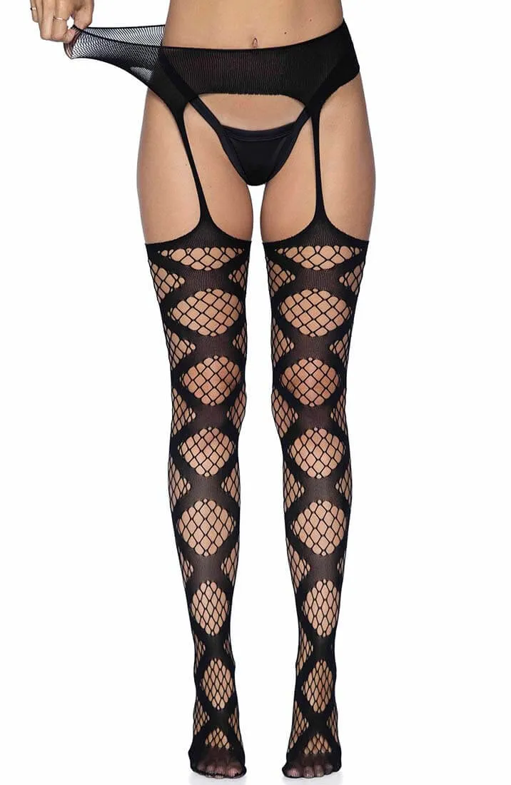Black garter stockings with criss-cross