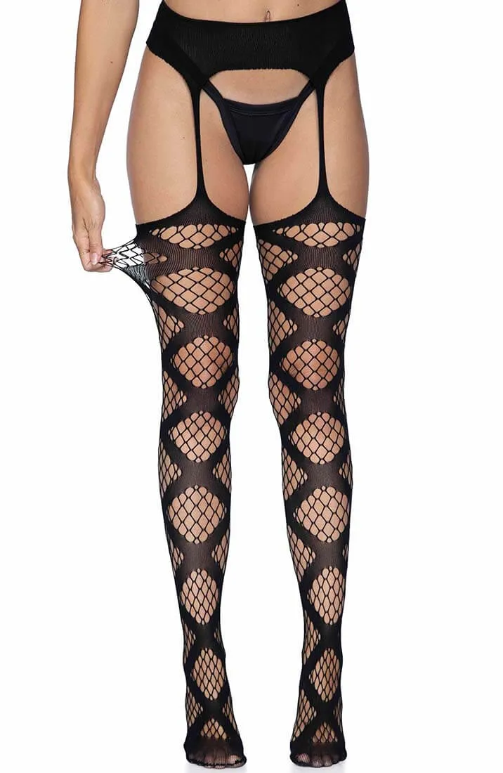 Black garter stockings with criss-cross