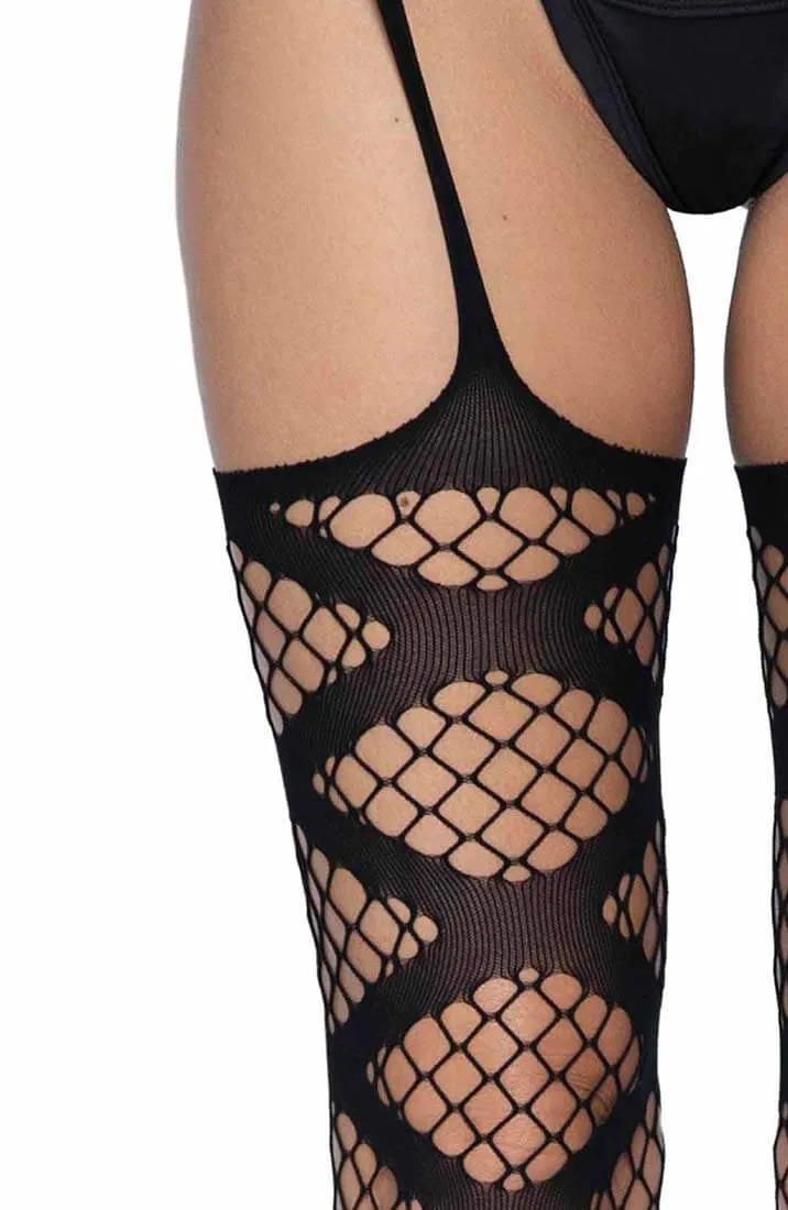 Black garter stockings with criss-cross