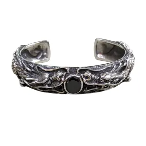Black Onyx Sterling Silver Dragon Men's Cuff Bracelet
