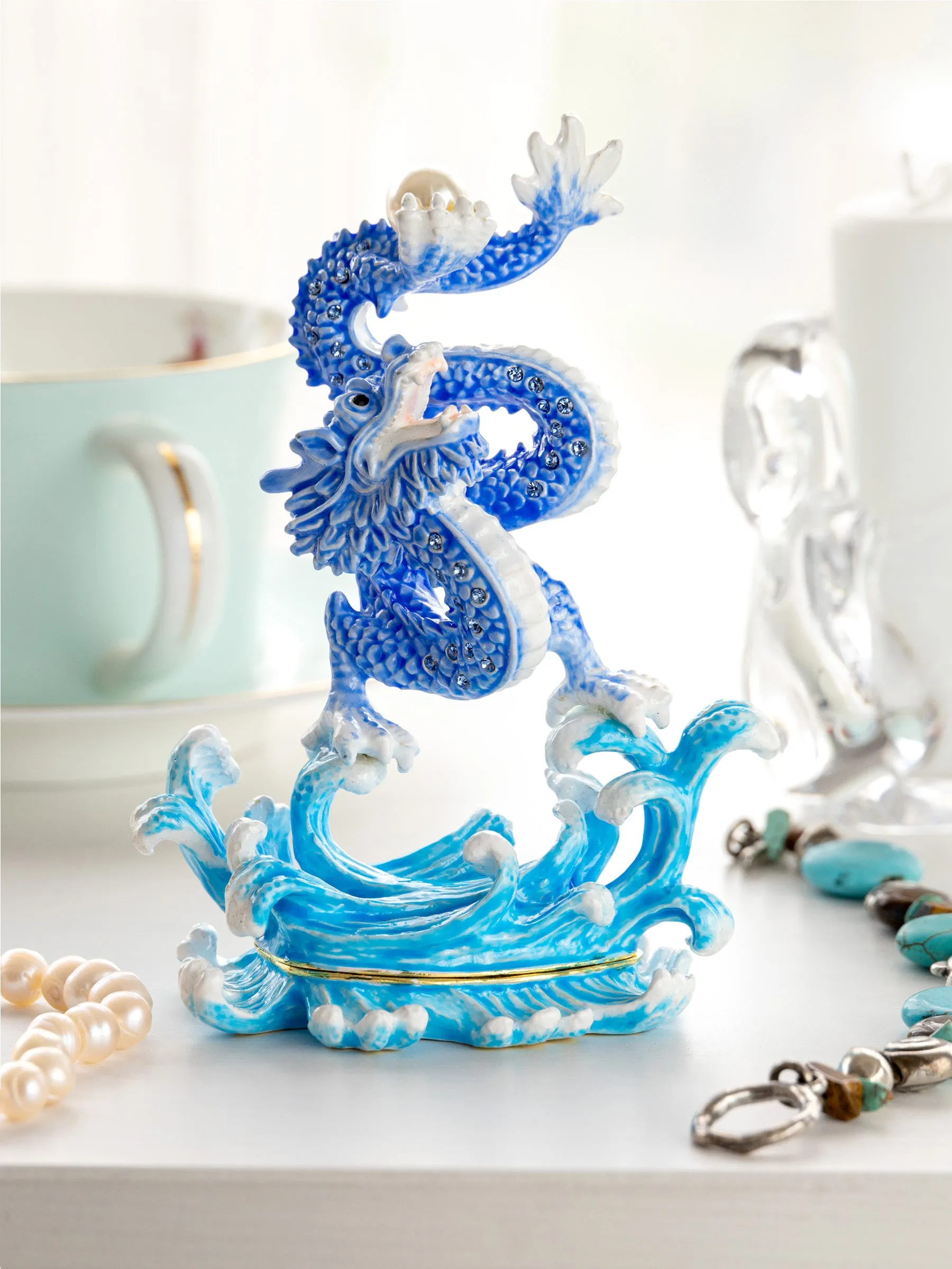 Blue Chinese Dragon on Ocean sea waves water