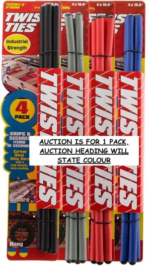 Brand new Flexible & Strong 4 Pack Industrial Strength Carbon Alloy Core Twist Ties! Each measures 16.6 inches long! BLACK