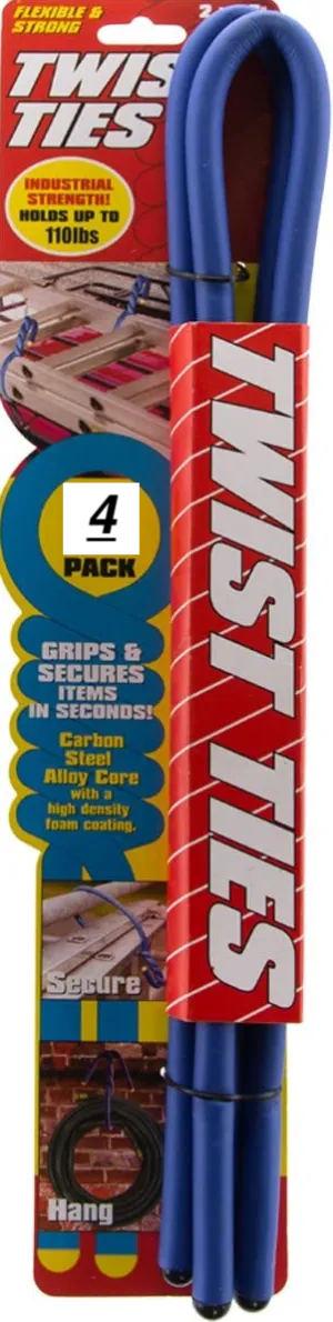 Brand new Flexible & Strong 4 Pack Industrial Strength Carbon Alloy Core Twist Ties! Each measures 16.6 inches long! BLUE