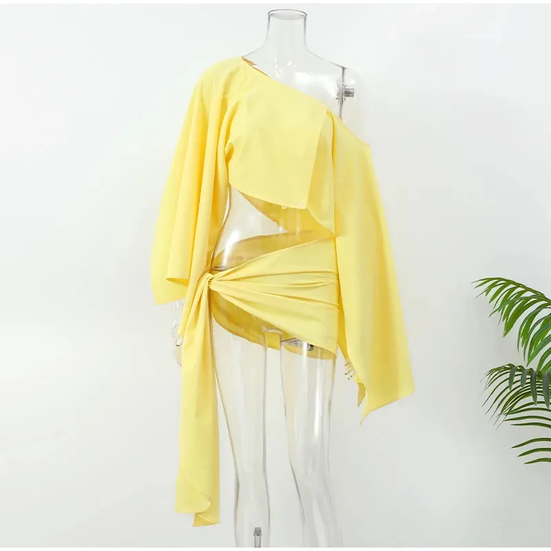 Chic Desert Wrap Skirt and Draped Crop Top Pagoda Sleeve 2-Piece Set