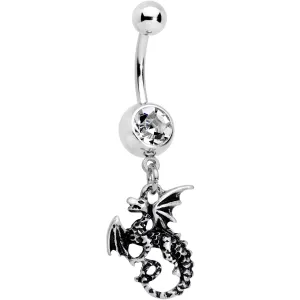 Clear Gem Dragon Dangle Belly Ring
