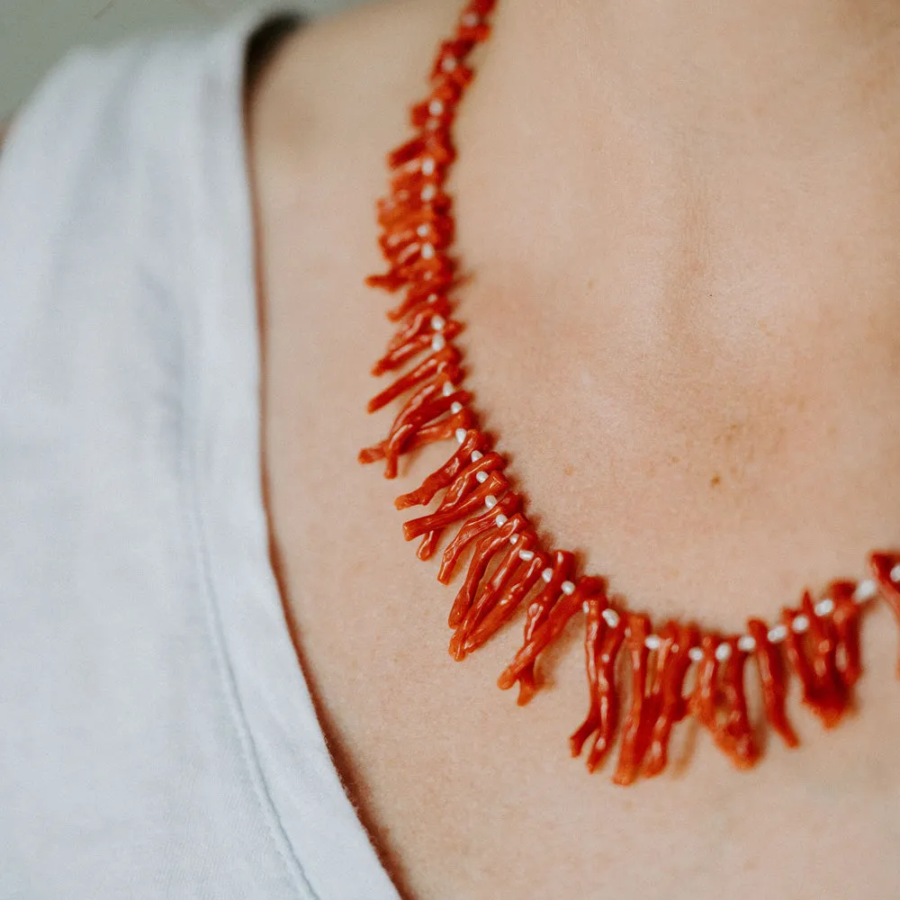 Coral Branch and Pearl Necklace