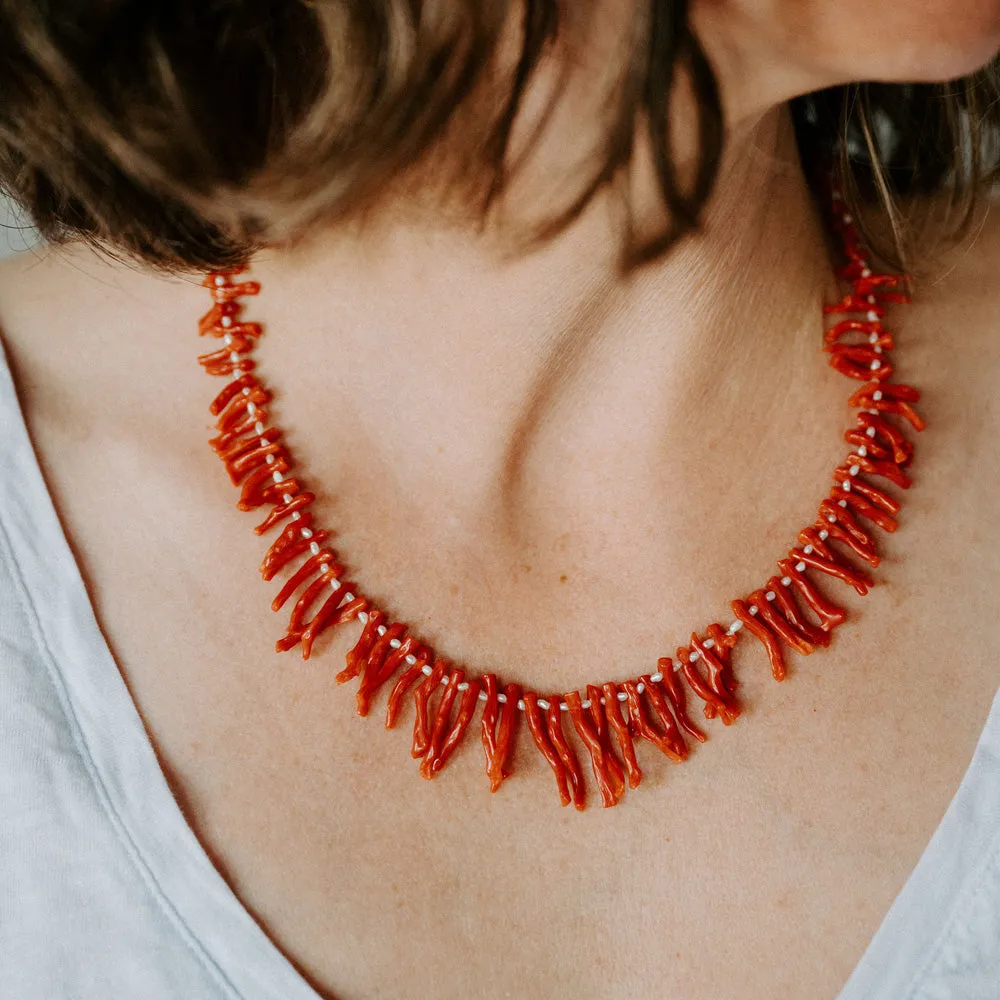 Coral Branch and Pearl Necklace