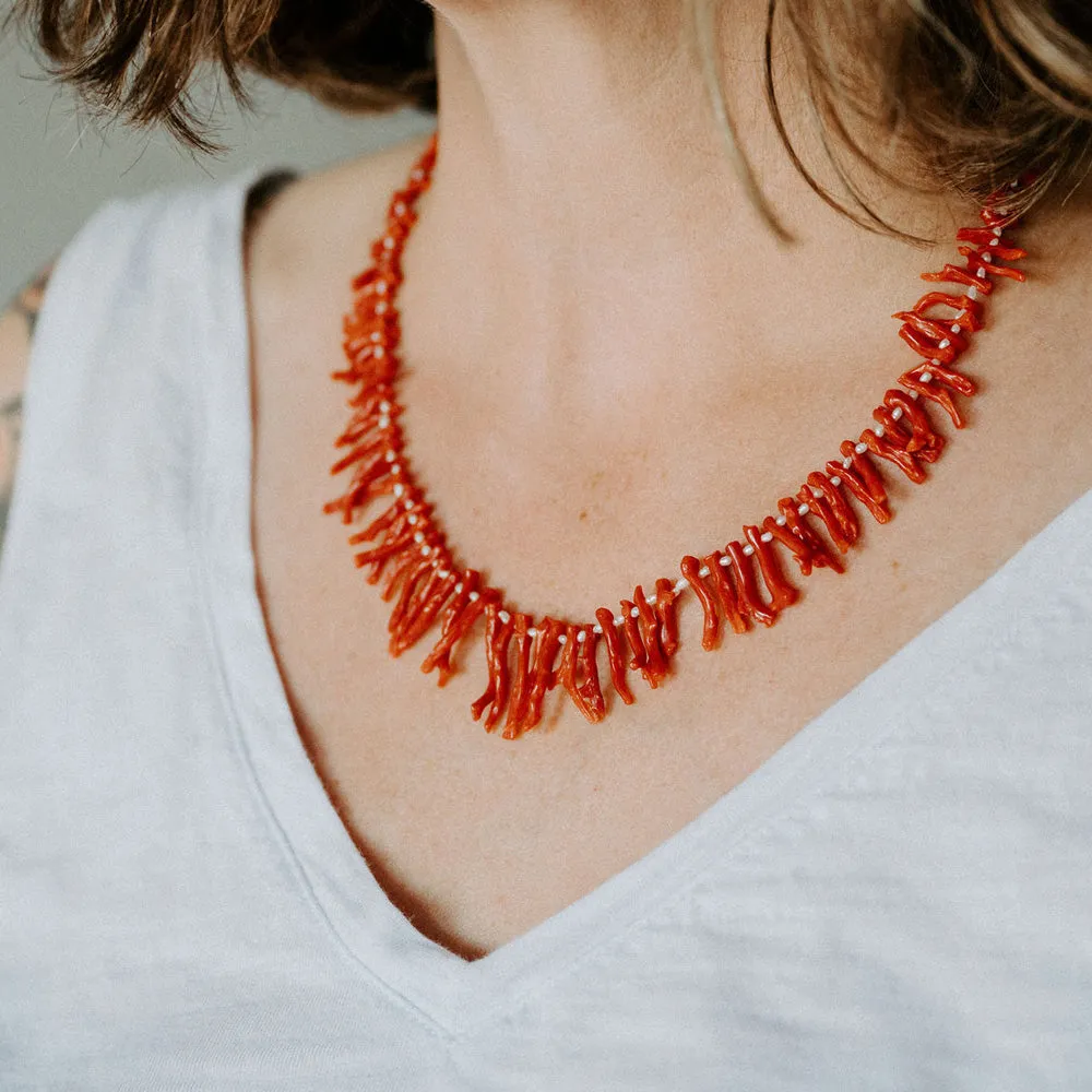 Coral Branch and Pearl Necklace