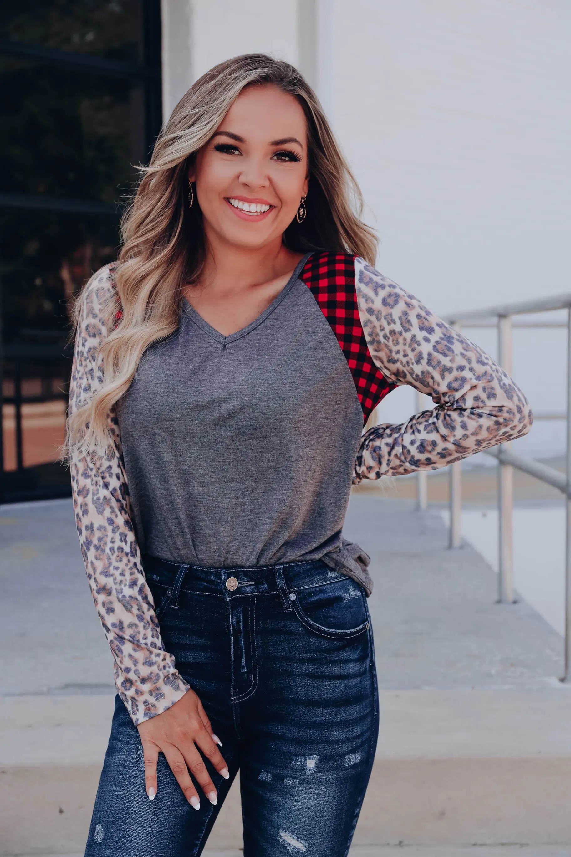 Countryside Glamour Raglan Sleeve Top - Grey