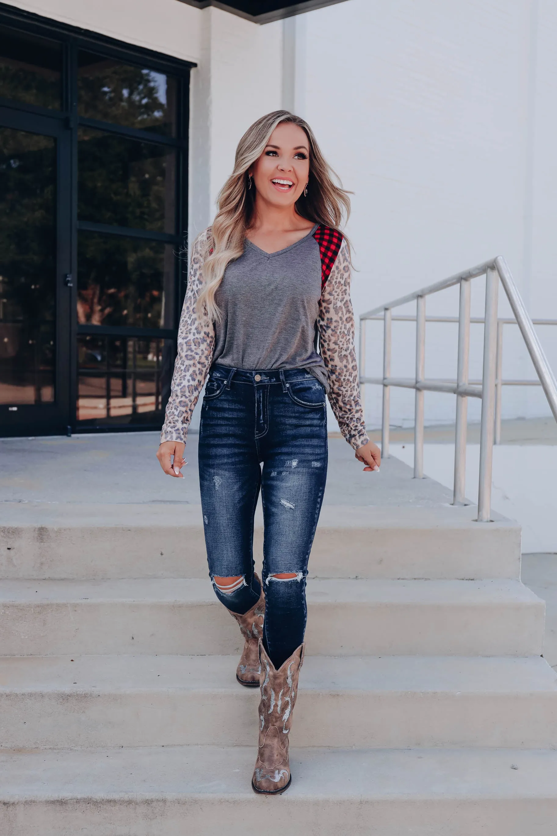 Countryside Glamour Raglan Sleeve Top - Grey