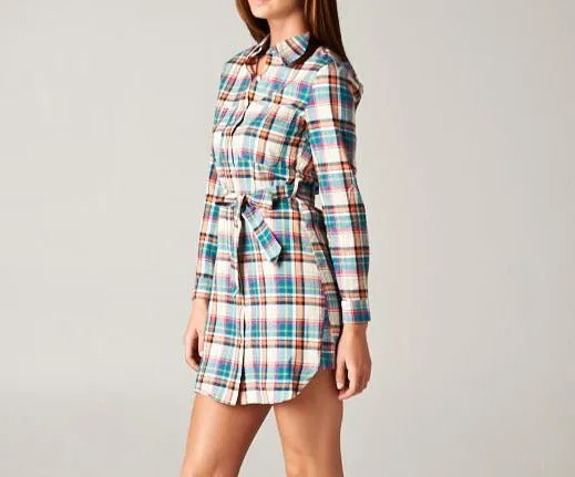 Countryside Plaid Belted Shirt Dress