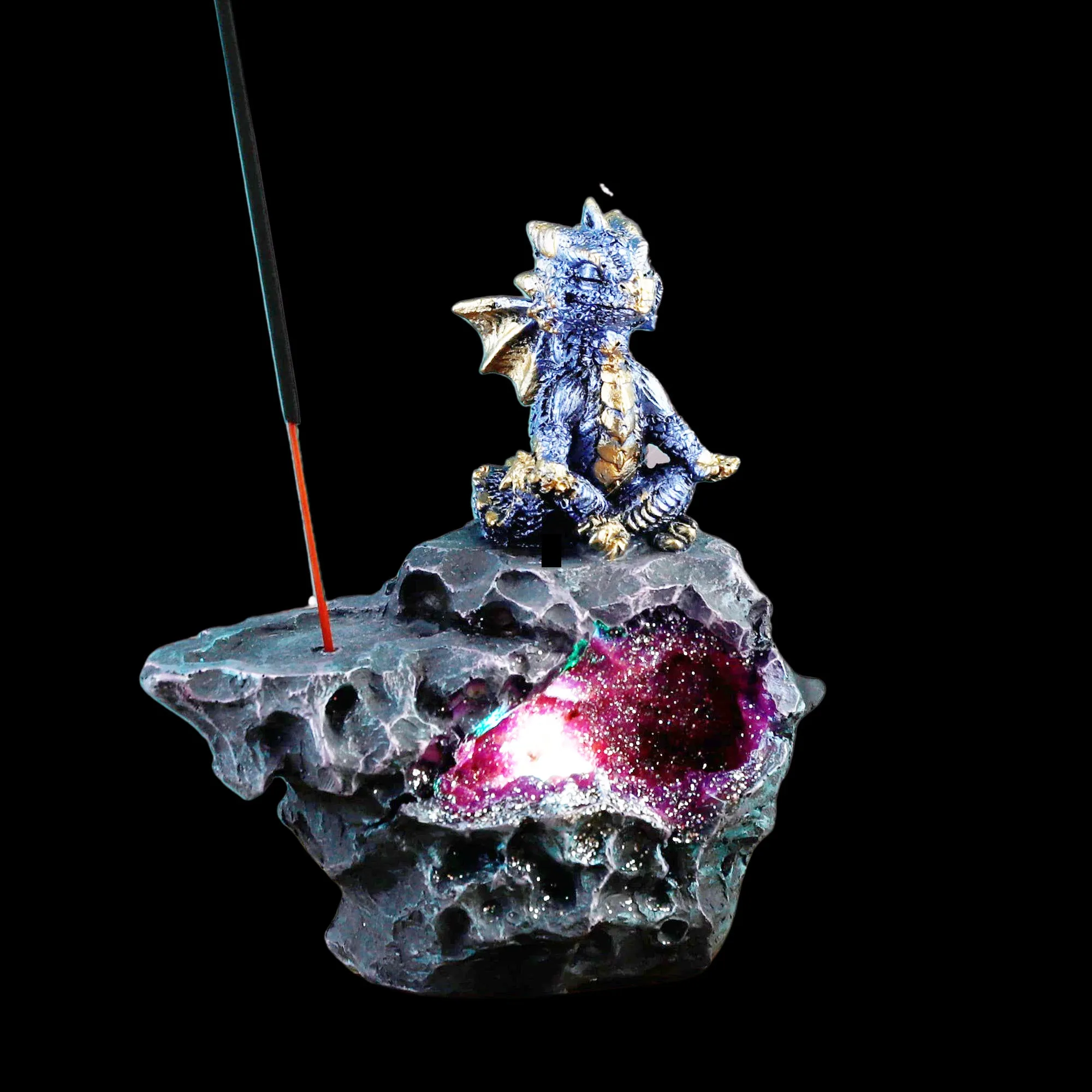 Elements Yoga Dragon LED Crystal Cave Ashcatcher Incense Stick Burner