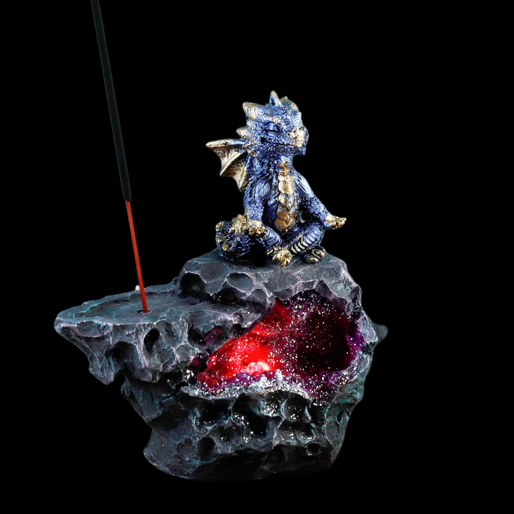 Elements Yoga Dragon LED Crystal Cave Ashcatcher Incense Stick Burner