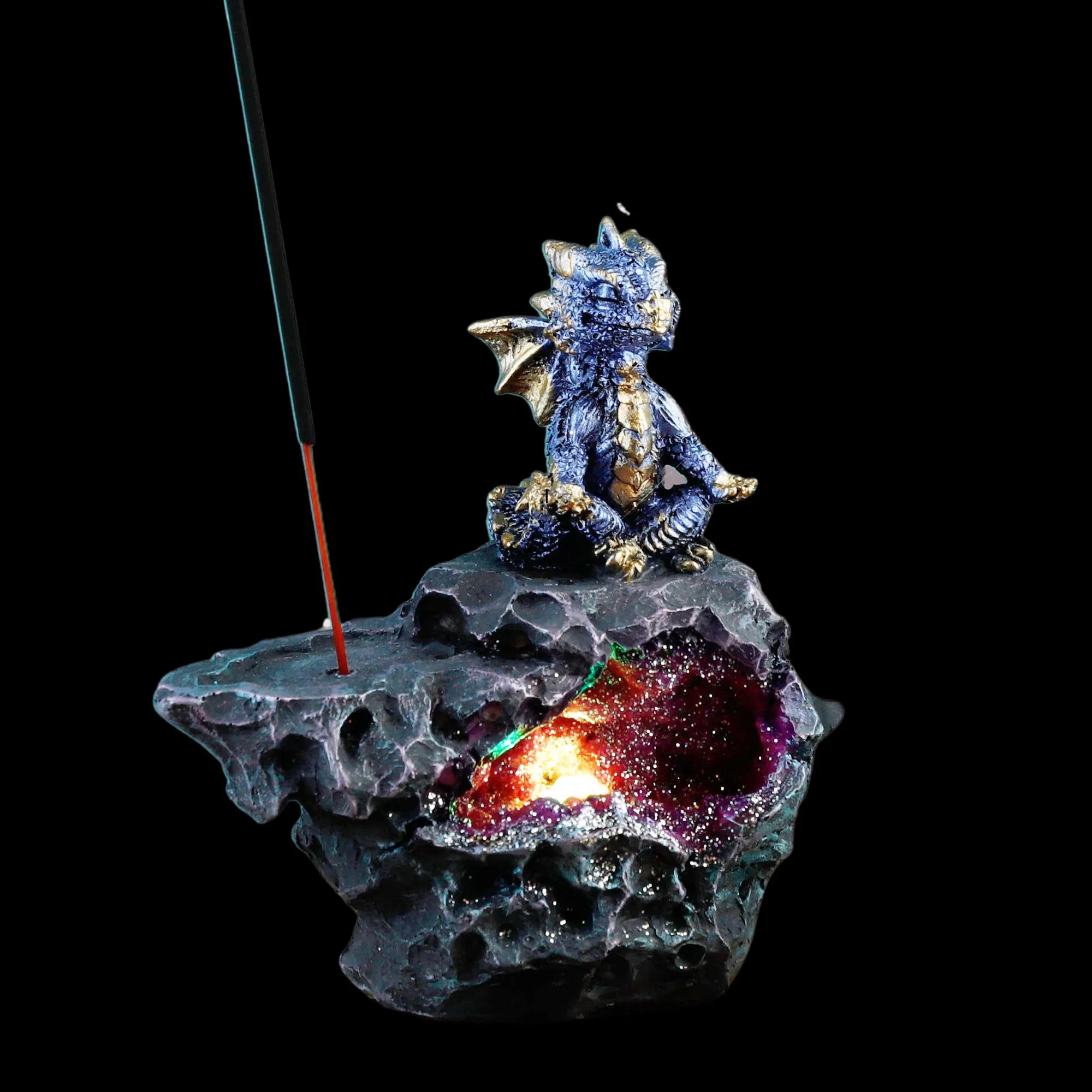 Elements Yoga Dragon LED Crystal Cave Ashcatcher Incense Stick Burner