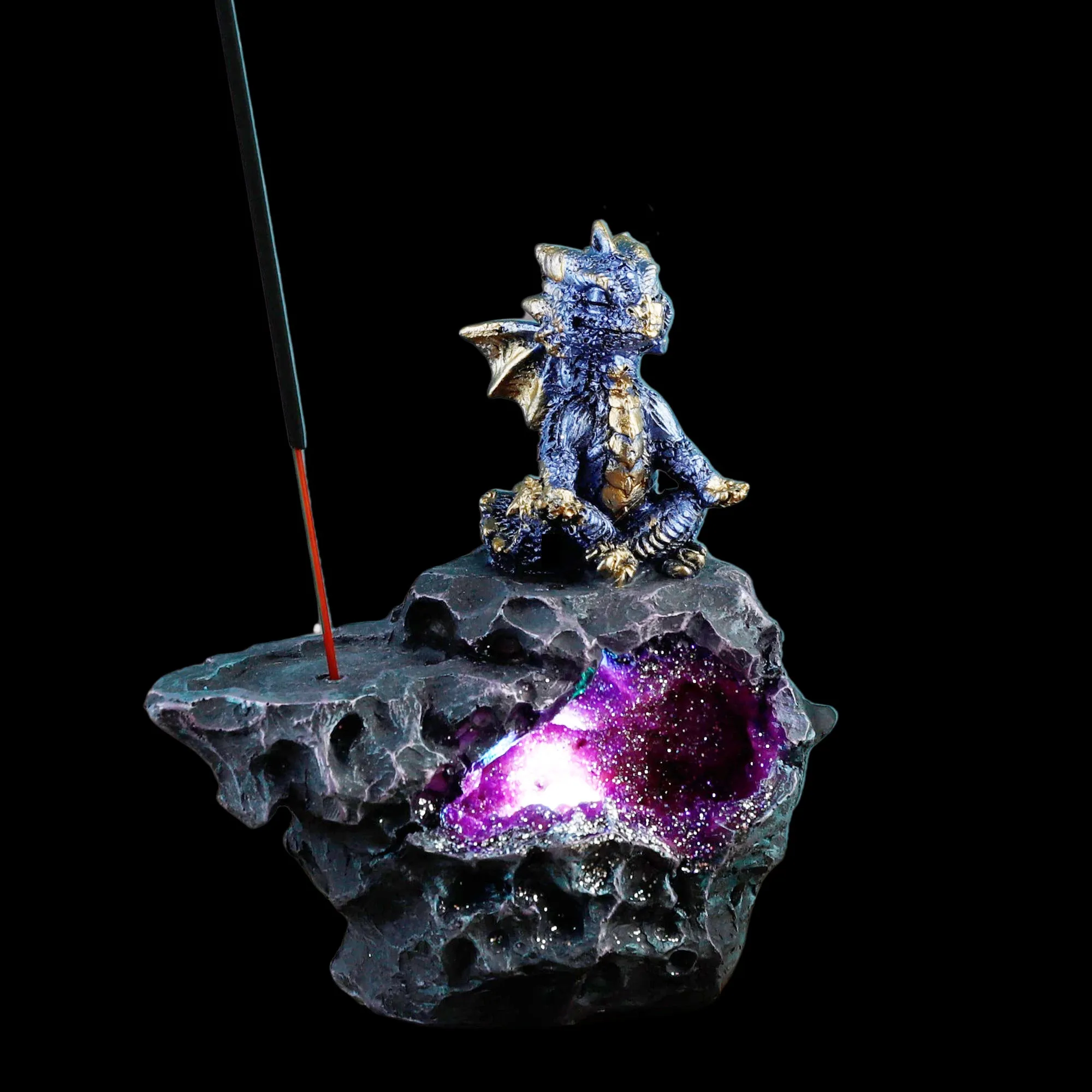 Elements Yoga Dragon LED Crystal Cave Ashcatcher Incense Stick Burner