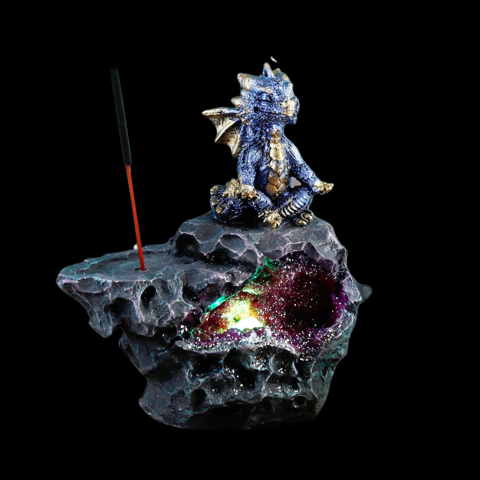 Elements Yoga Dragon LED Crystal Cave Ashcatcher Incense Stick Burner